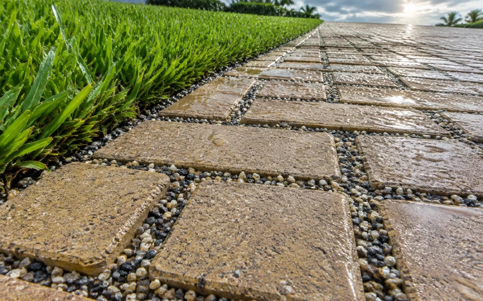 Permeable paver surface with visible gravel-filled drainage joints in Pembroke Pines